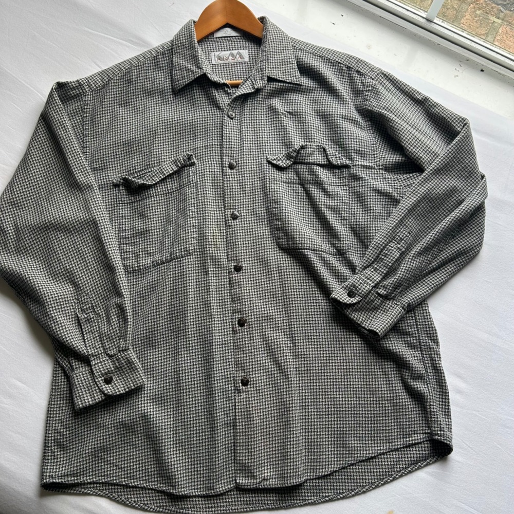Krizia Mens Grey Houndstooth Cotton Button Down Shirt Large VTG Italy Classic